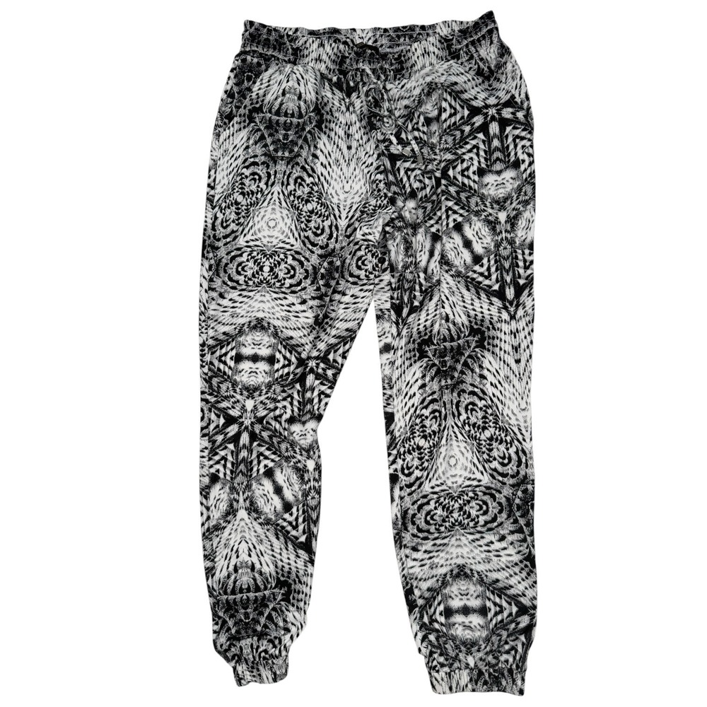 I Jeans by Buffalo Jogger Pants Womens L Black White Earth Printed High Rise